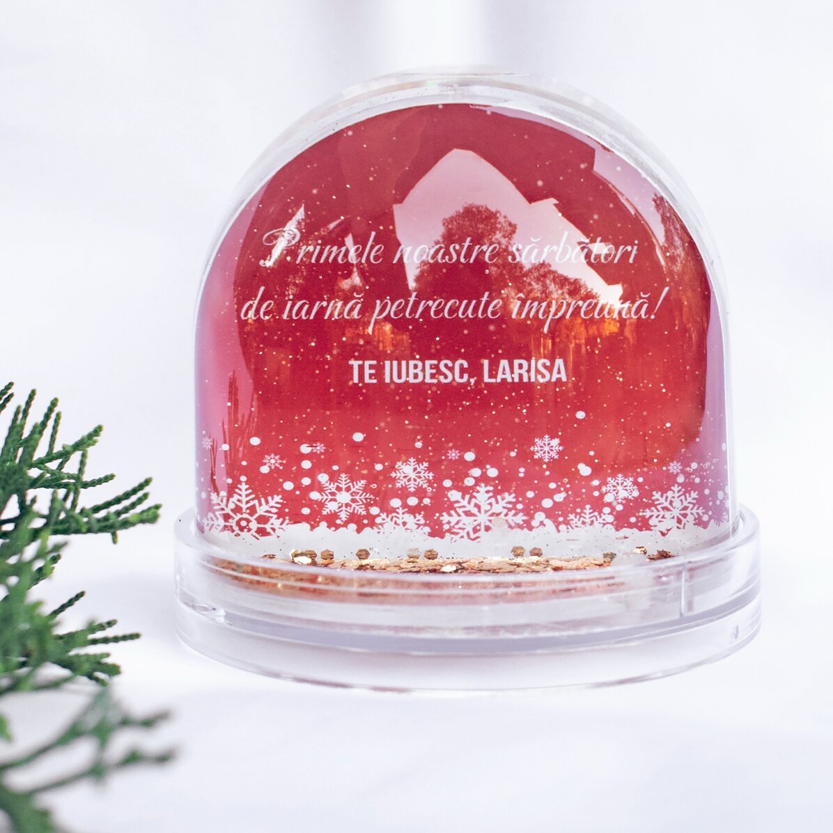 Boule de Noël de bureau personnalisée avec une photo et un message de Noël