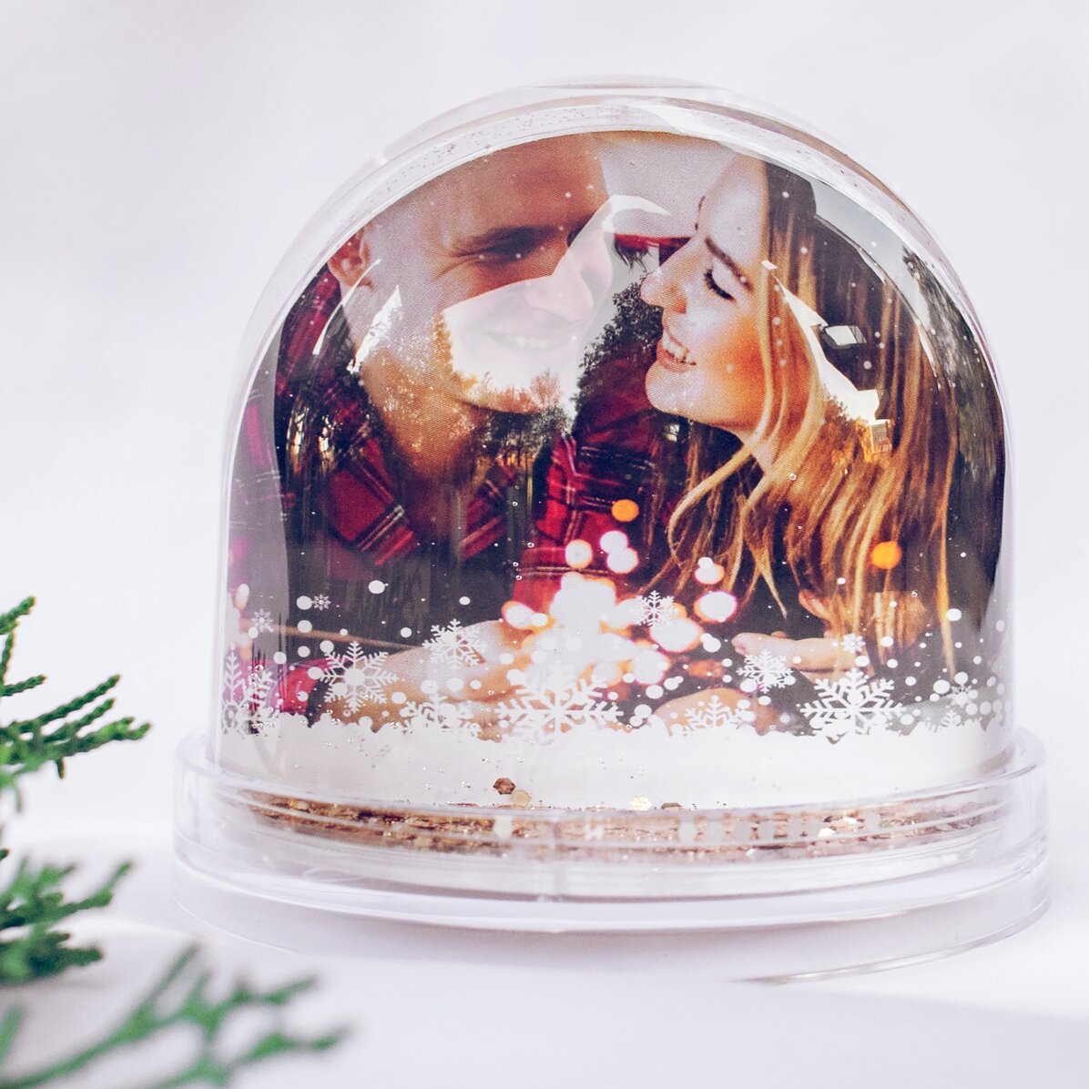 Boule de Noël de bureau personnalisée avec une photo et un message de Noël