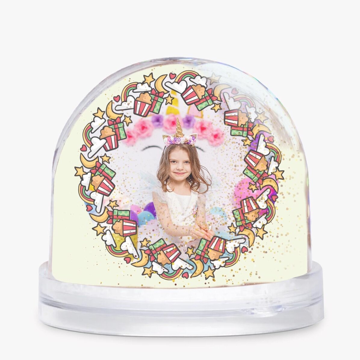 Globe de bureau personnalisé avec photo et texte - Birthday Unicorn