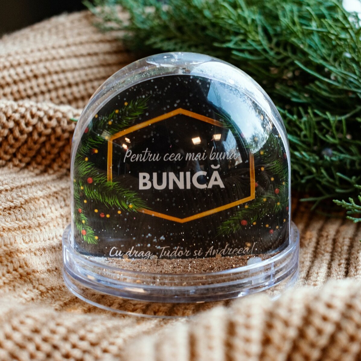 Boule de Noël de bureau personnalisée avec photo et texte - La magie de Noël