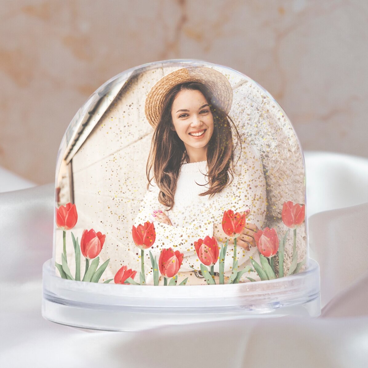 Globe de bureau personnalisé avec photo et texte - Un printemps merveilleux, tout comme toi
