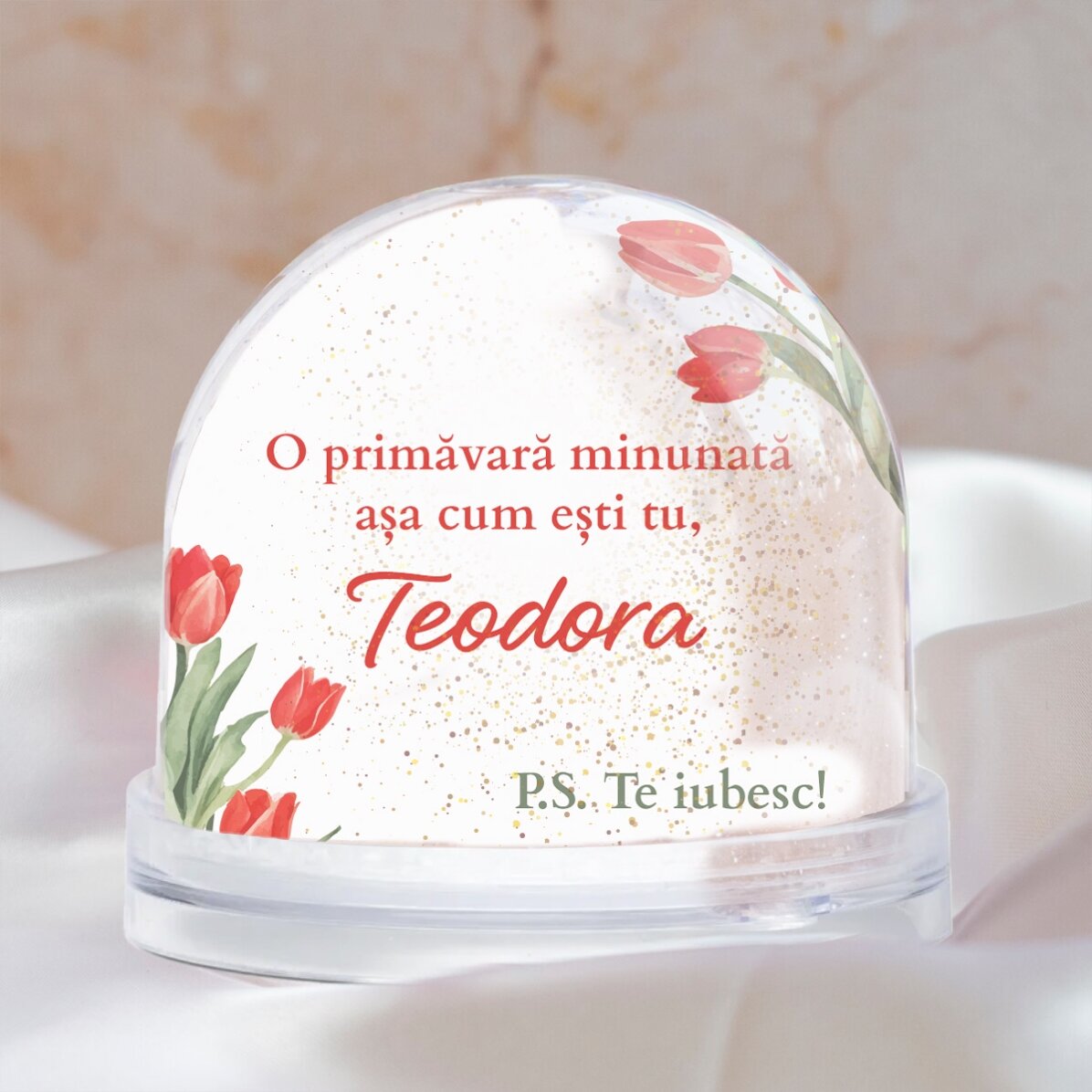 Globe de bureau personnalisé avec photo et texte - Un printemps merveilleux, tout comme toi