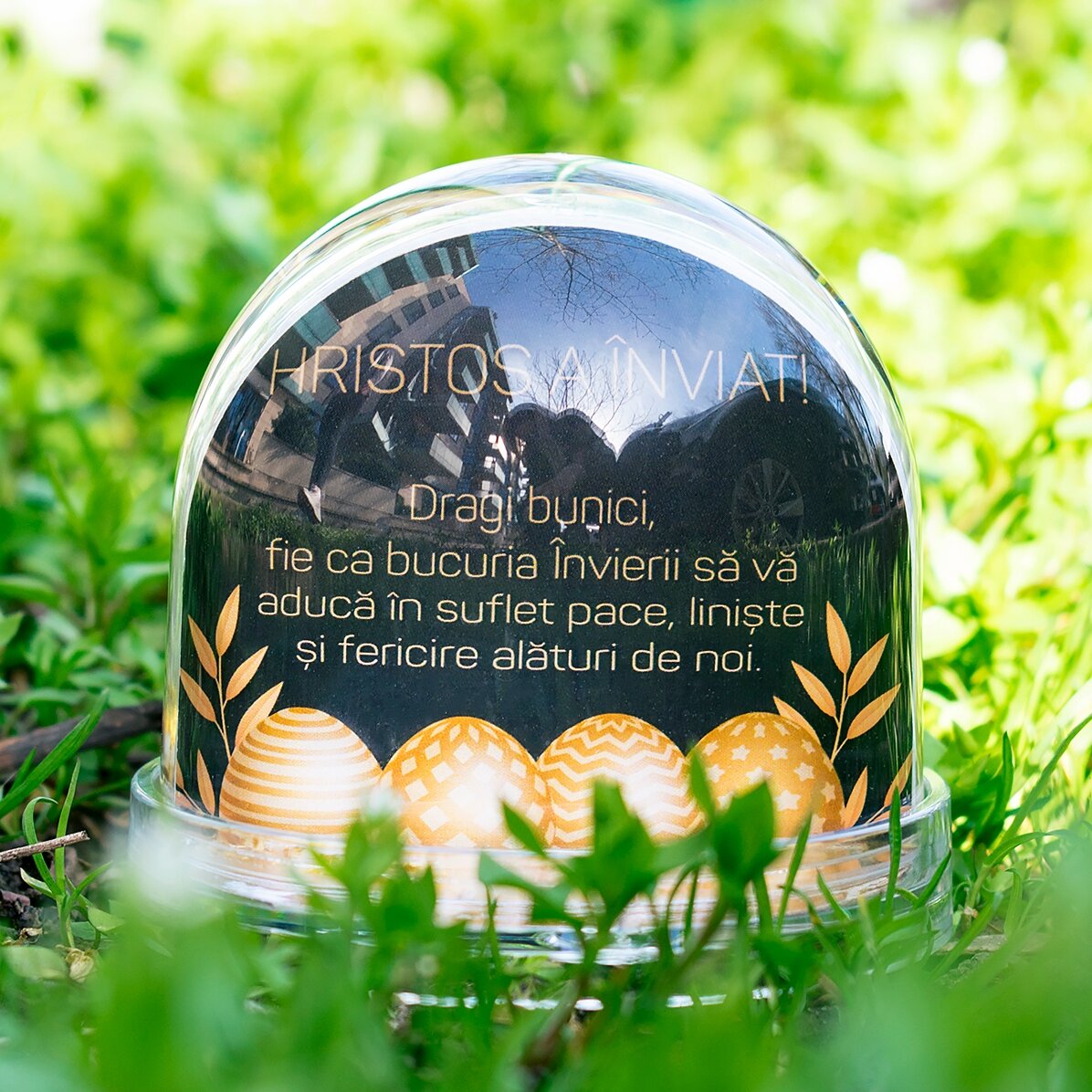 Boule de bureau personnalisée avec photo et texte - Joyeuses Pâques !