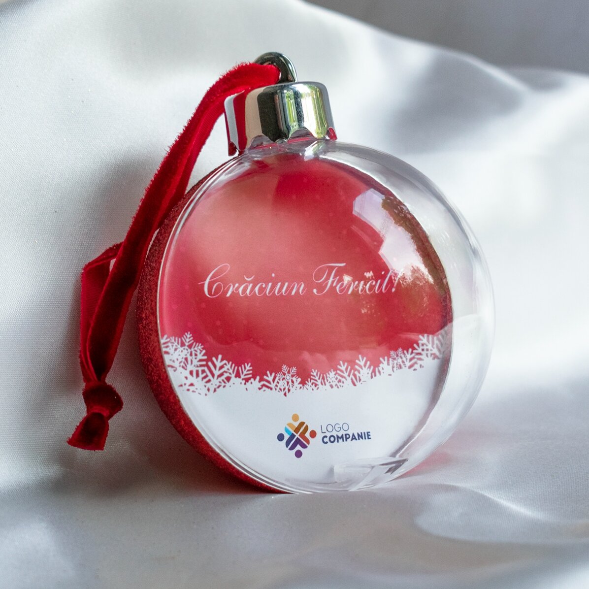 Boule de Noël personnalisée avec logo et message - La magie de Noël
