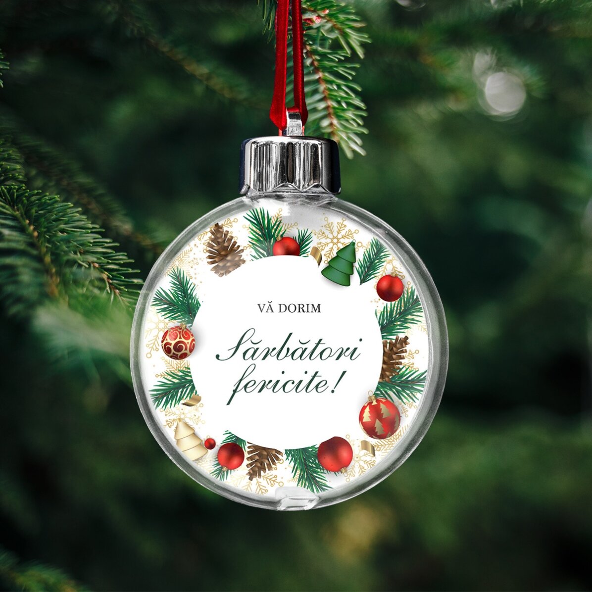 Boule personnalisée recto-verso avec logo et message - Joyeuses fêtes !