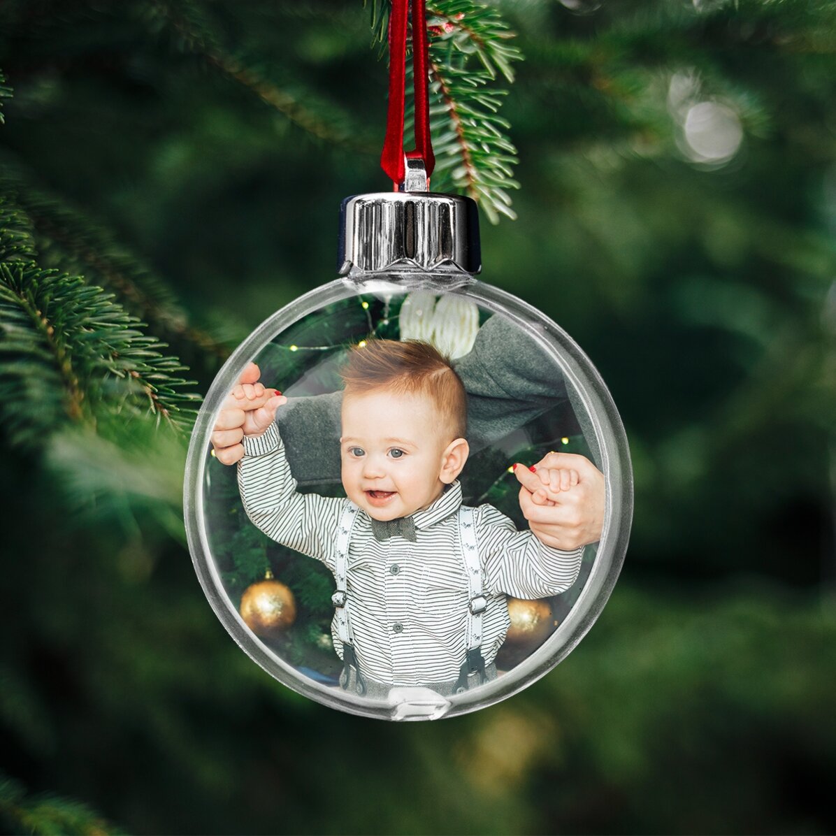 Boule transparente personnalisée recto-verso avec une photo et un message pour les enfants