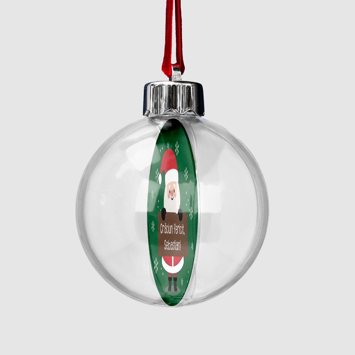 Boule transparente personnalisée recto-verso avec une photo et un message pour les enfants