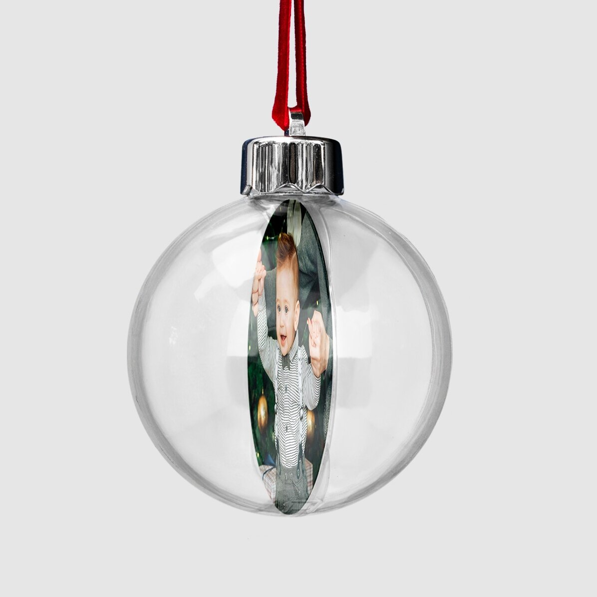 Boule transparente personnalisée recto-verso avec une photo et un message pour les enfants