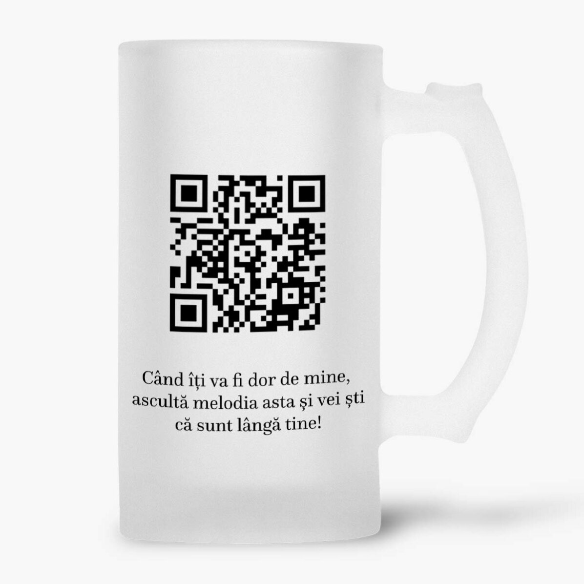 Chope de bière personnalisée avec une photo, un message et un code QR
