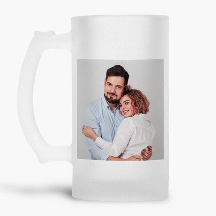 Personalised beer mug with a photo and message