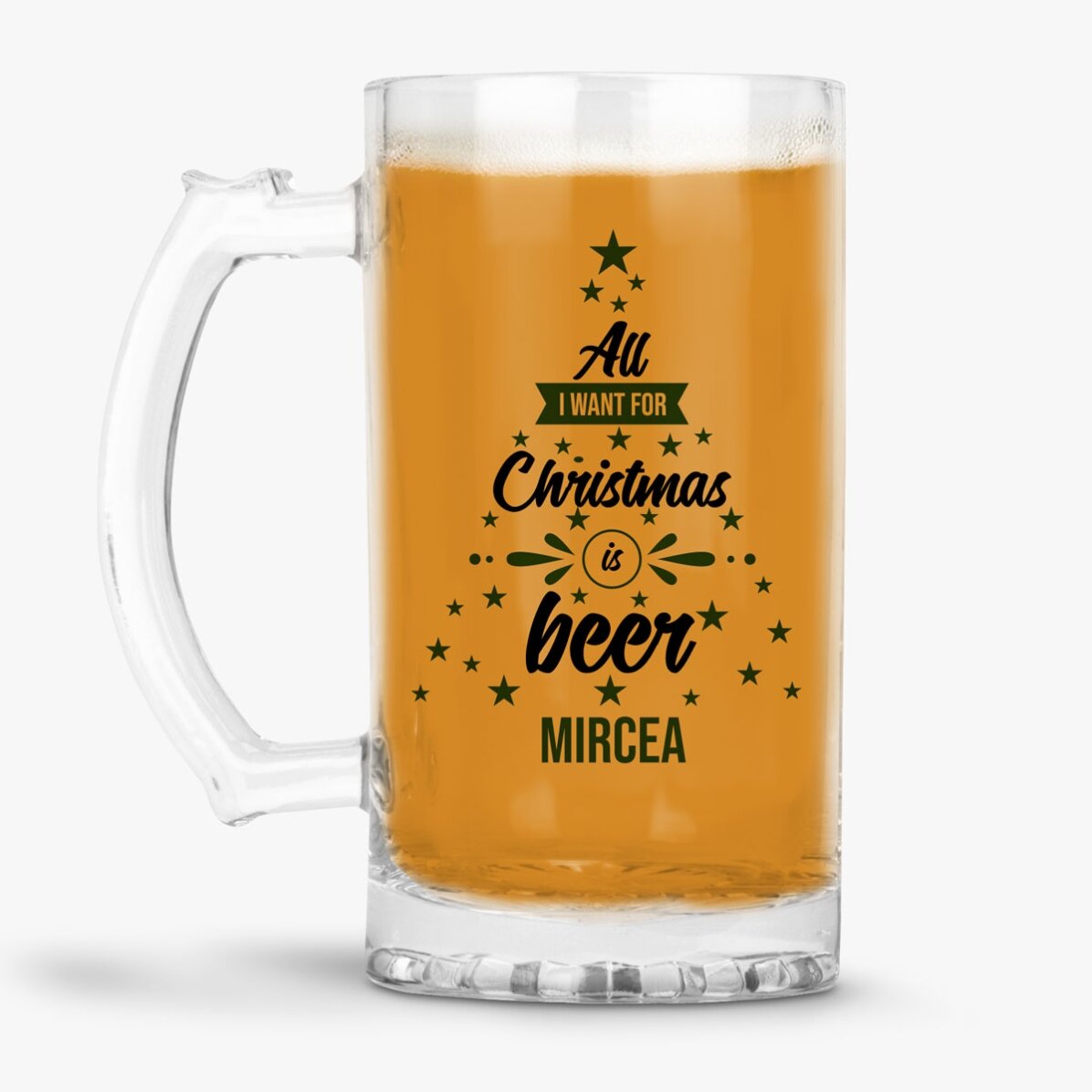 Chope à bière personnalisée avec inscription - « All I want for Christmas »