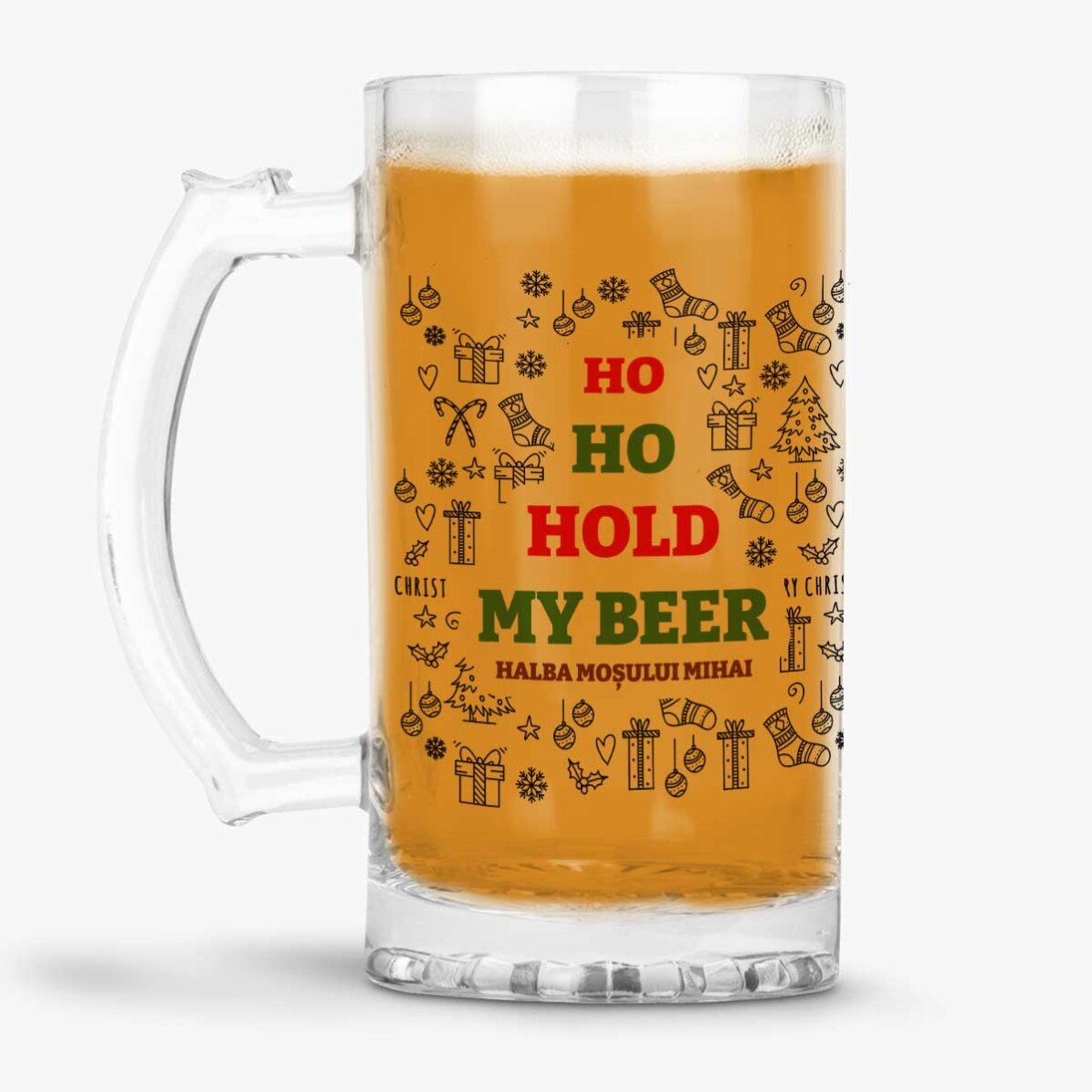 Chope à bière personnalisée avec un message de Noël - Ho Ho Hold My Beer