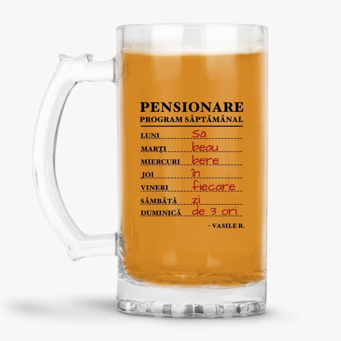 Chope à bière personnalisée avec un message pour un départ à la retraite