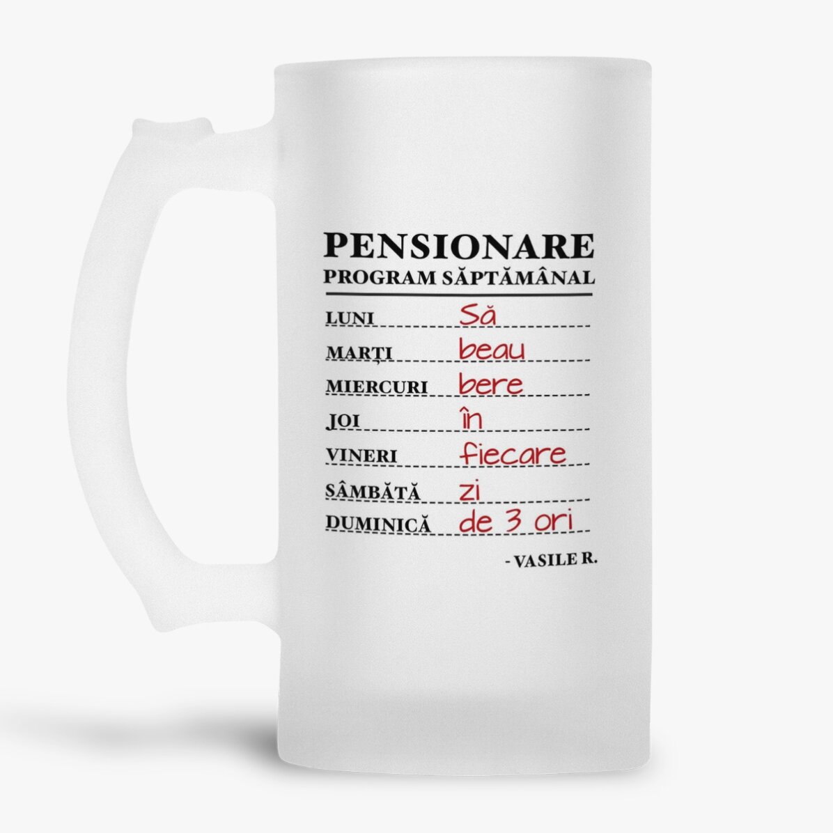 Chope à bière personnalisée avec un message pour un départ à la retraite