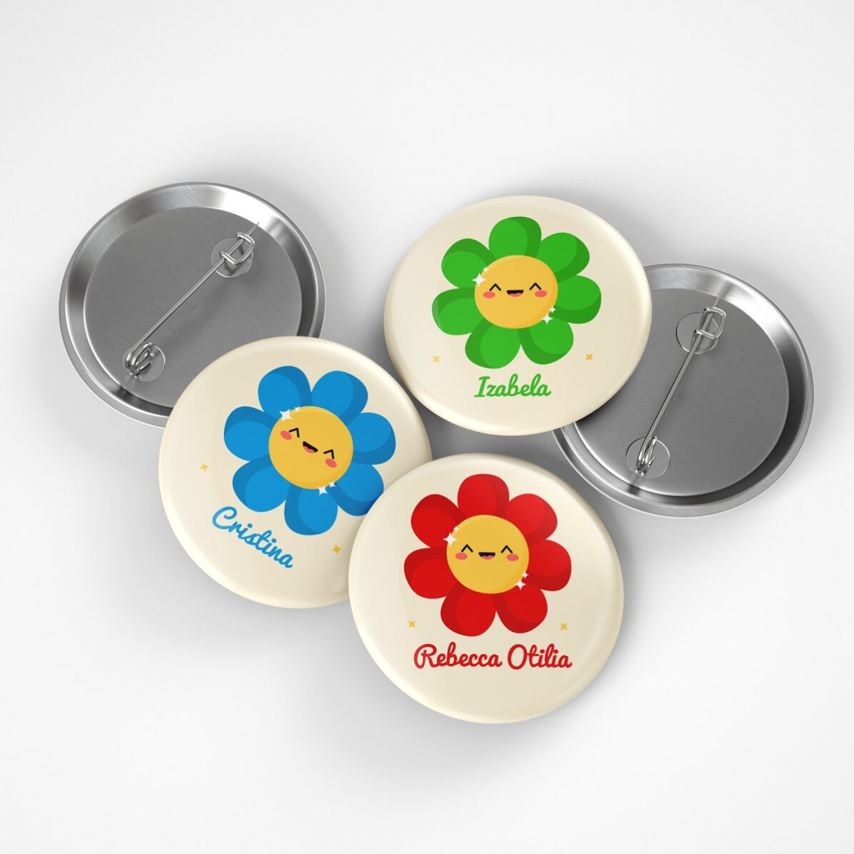 Badge personnalisé avec prénom - Modèle « fleur colorée »