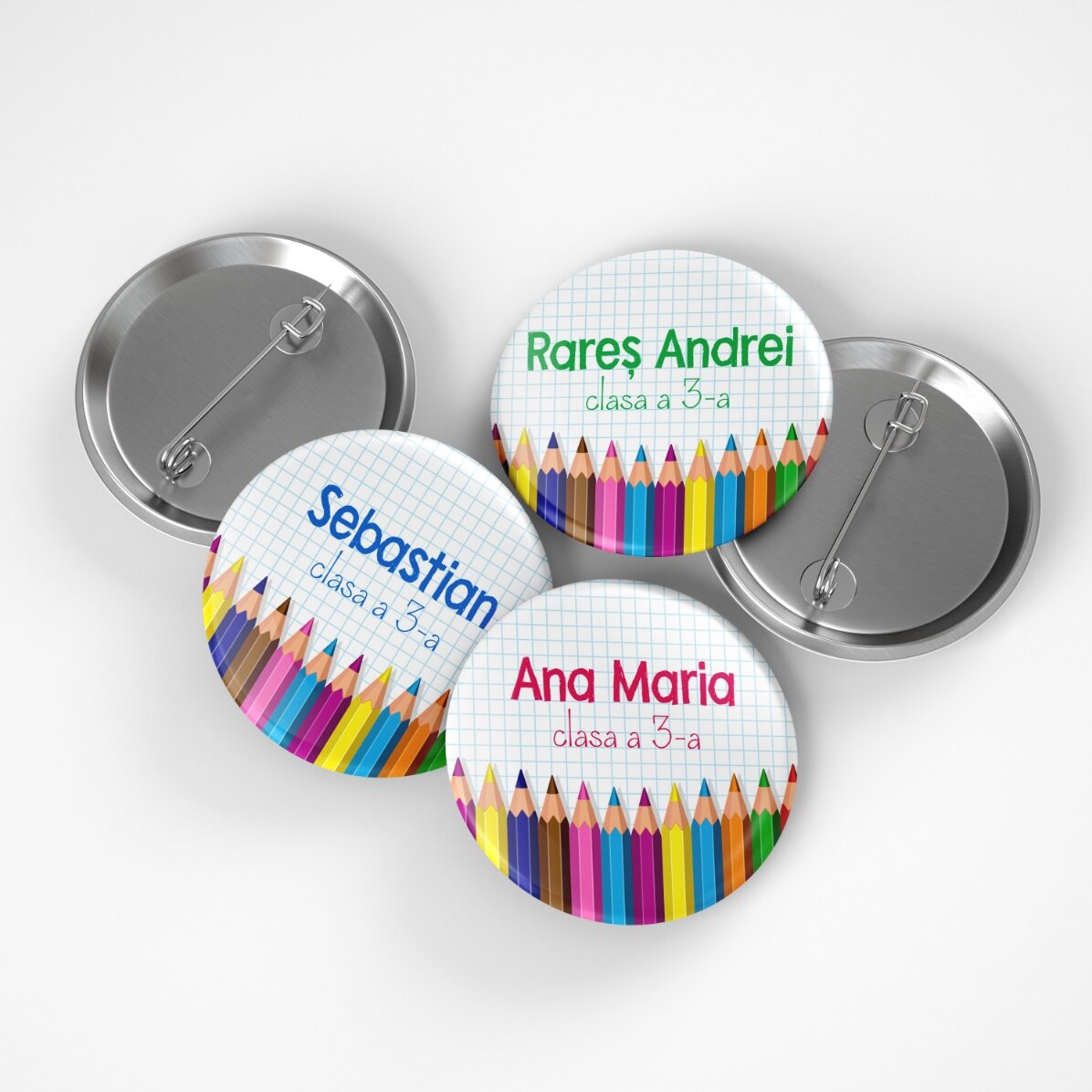 Badge personnalisé avec texte - Crayons de couleur