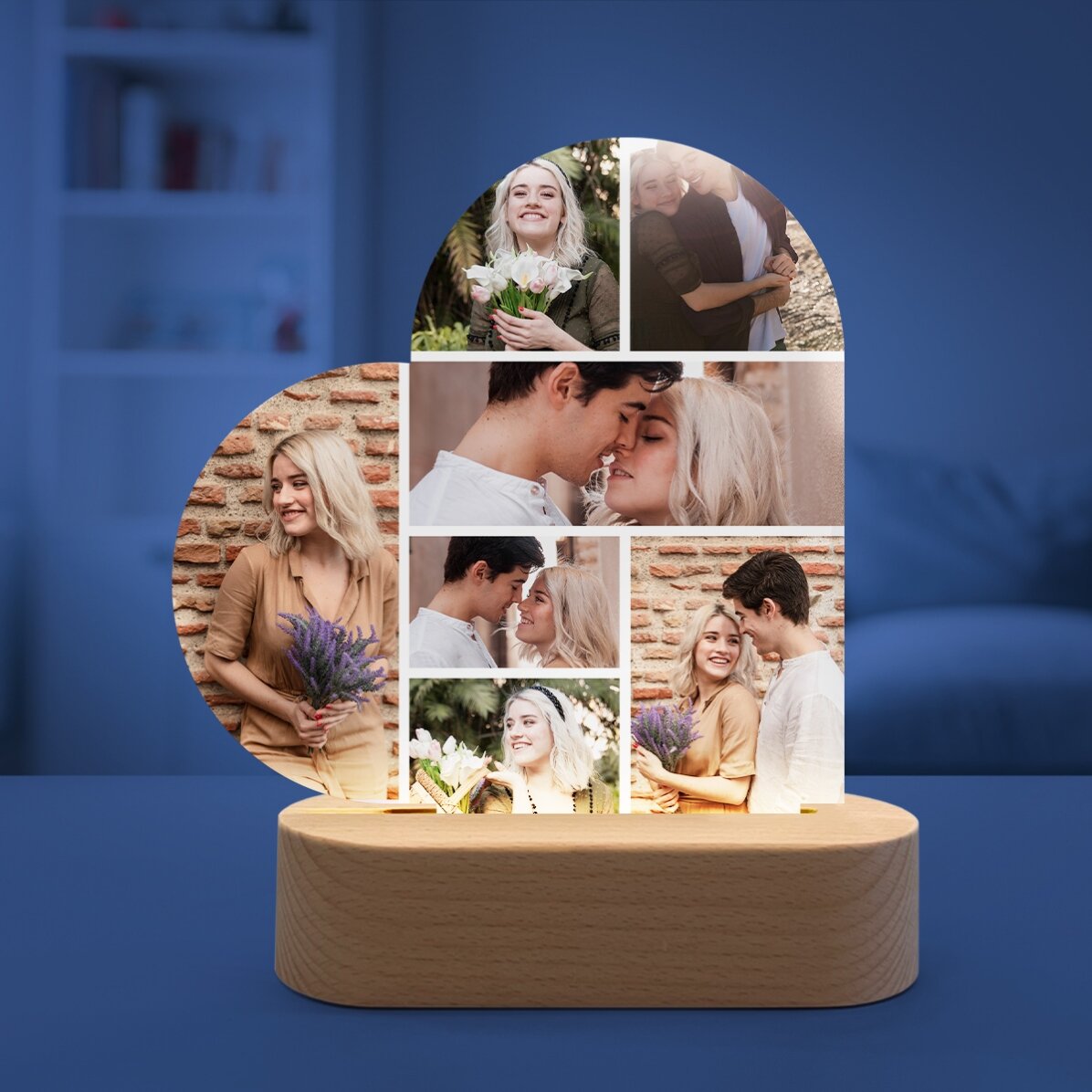 Lampe de veille LED en forme de cœur personnalisée avec 7 photos