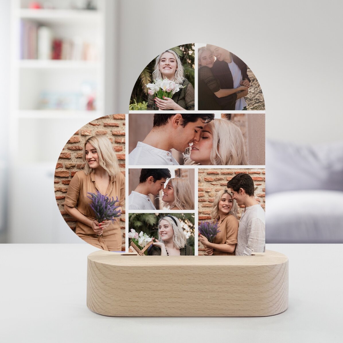 Lampe de veille LED en forme de cœur personnalisée avec 7 photos
