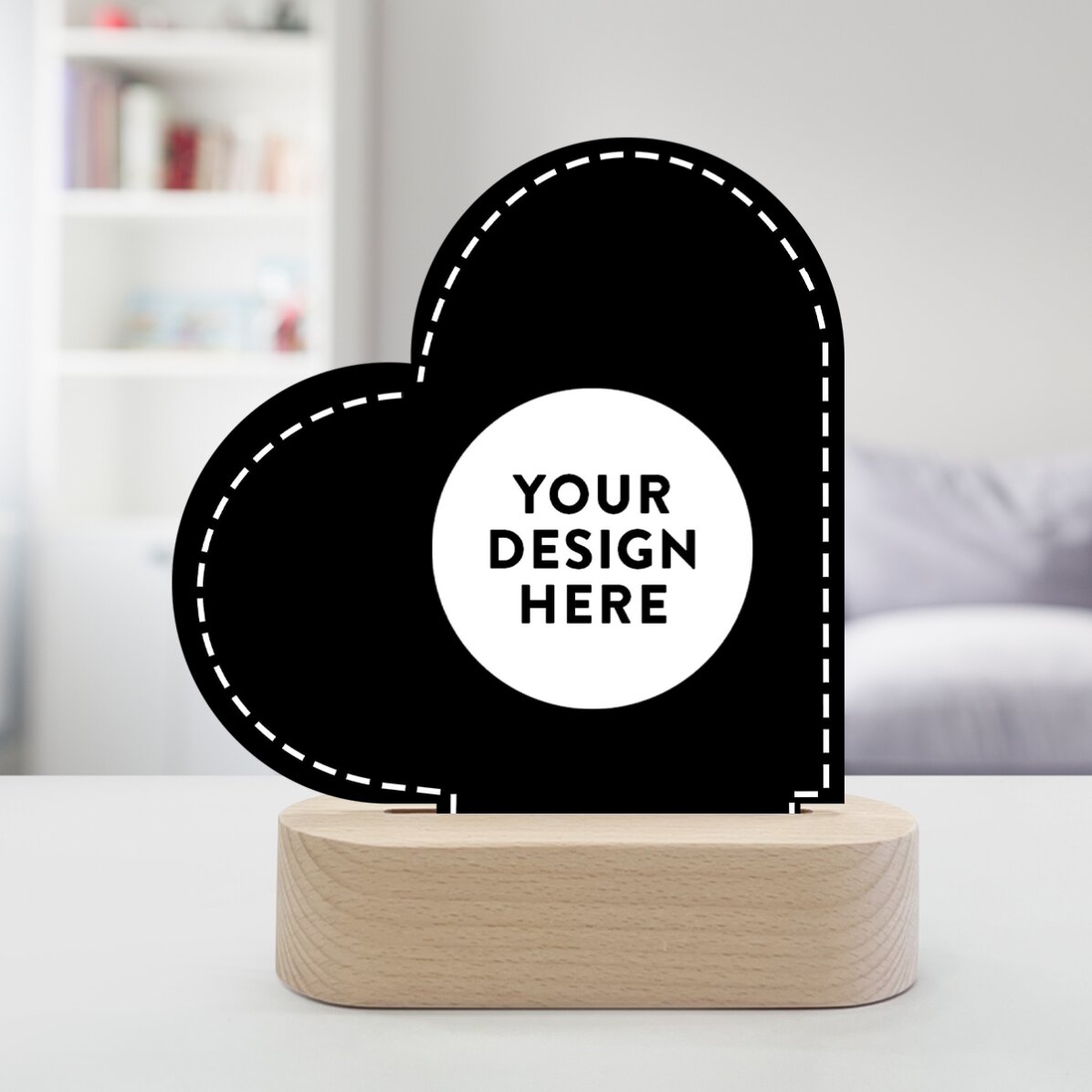 Lampe de veille LED en forme de cœur personnalisée avec votre motif