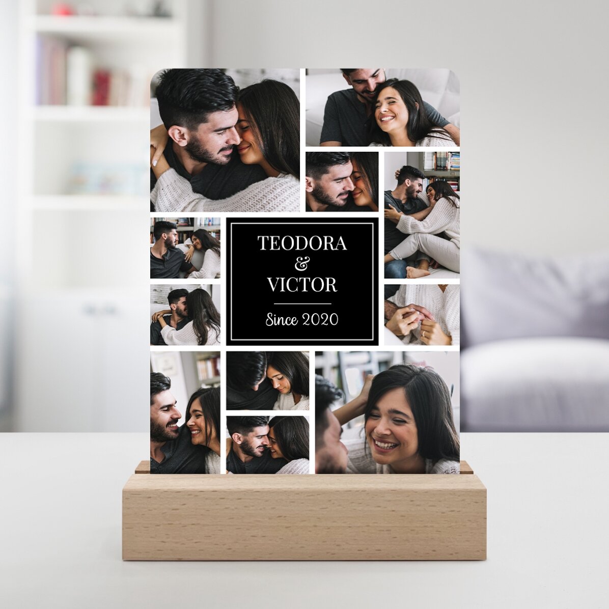 Lampe de veille LED personnalisée avec 11 photos et un message