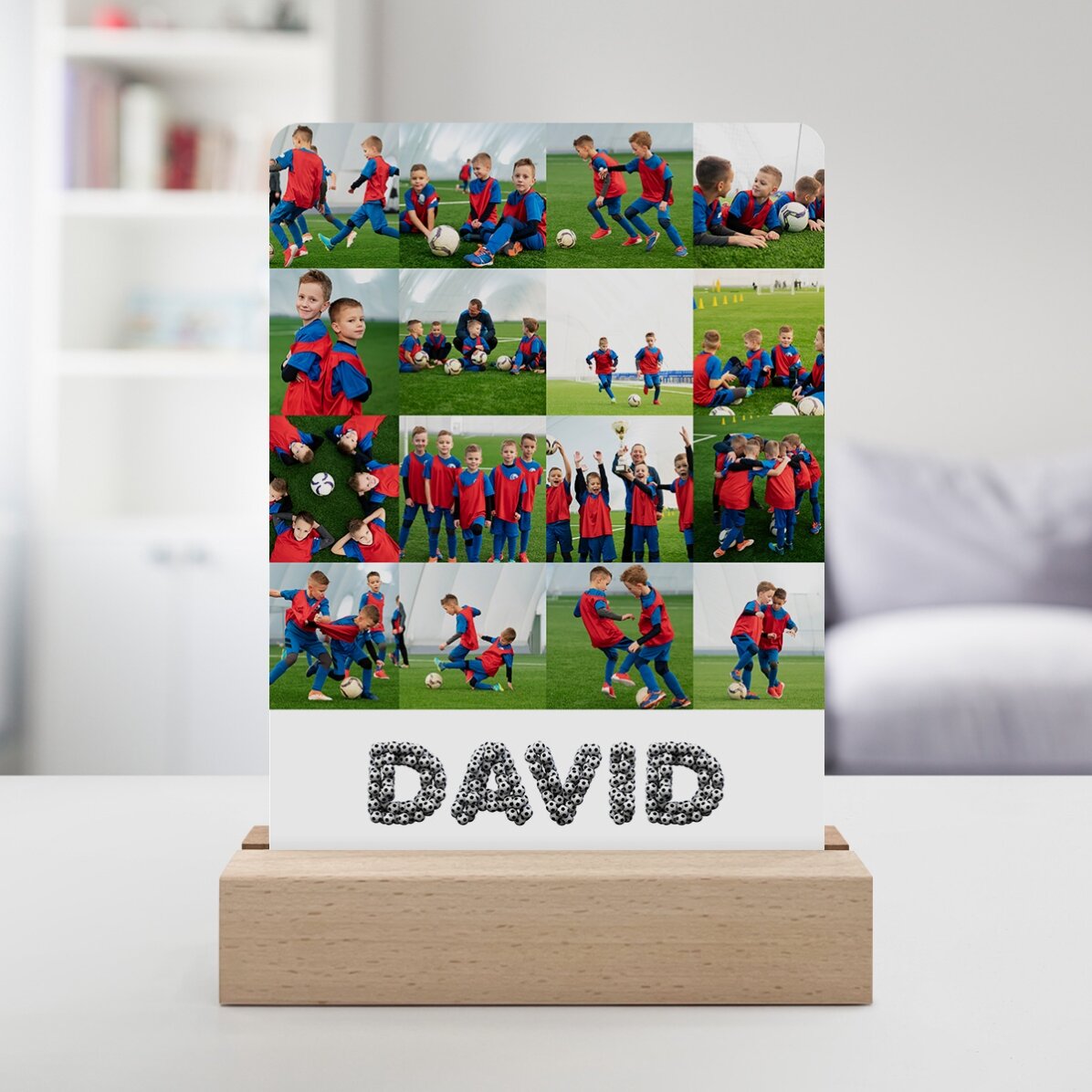 Lampe de veille LED personnalisée avec 16 photos et un prénom - Football