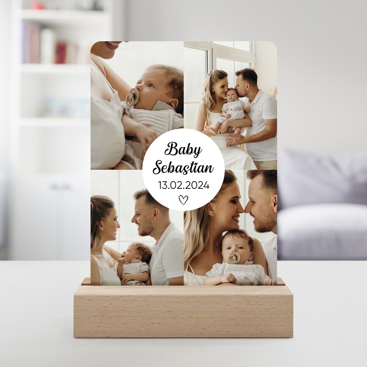 Lampe de veille LED personnalisée avec 4 photos et un texte