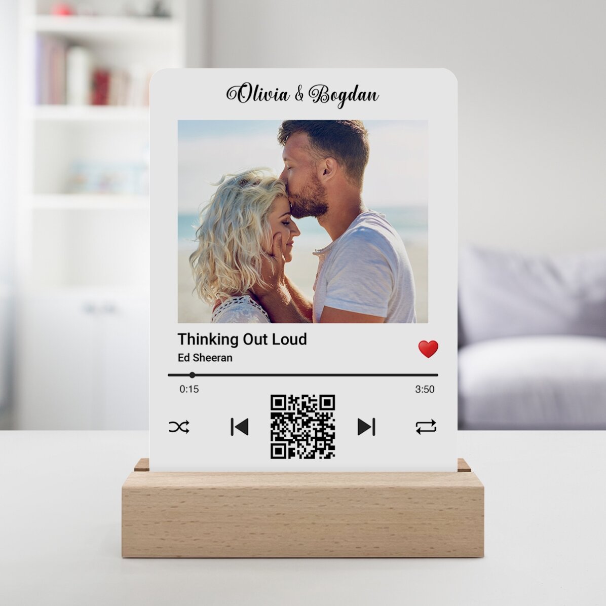 Lampe de veille LED personnalisée avec une photo et un code QR - Notre chanson