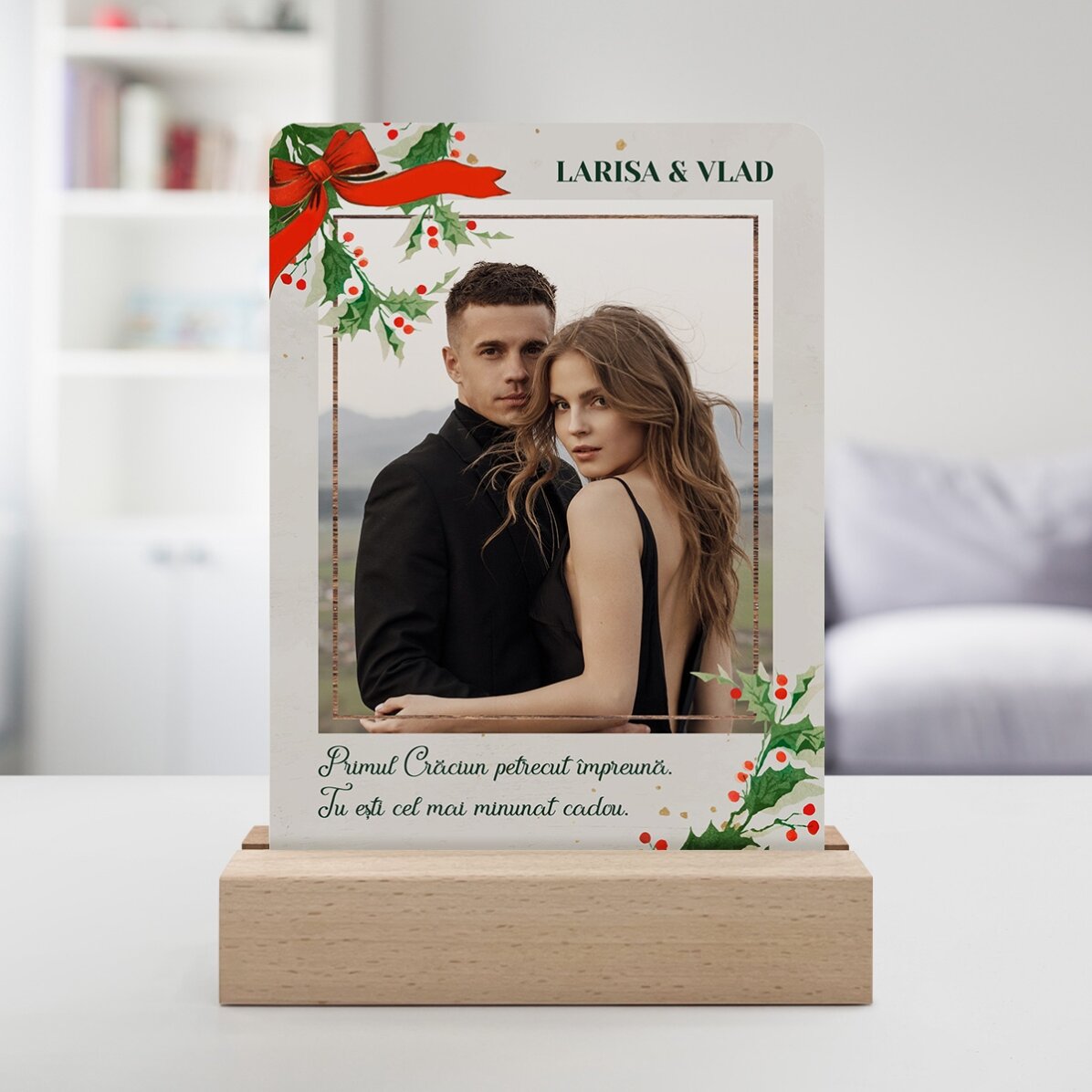 Lampe de veille LED personnalisée avec une photo et un message - Noël