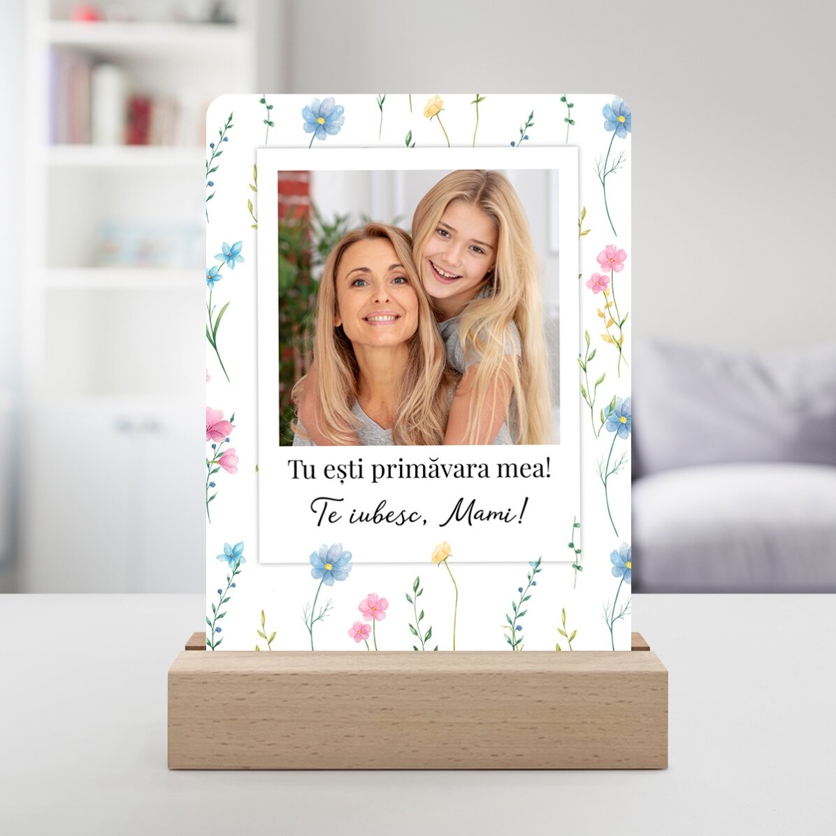 Lampe de veille LED personnalisée avec une photo et un message - Floral