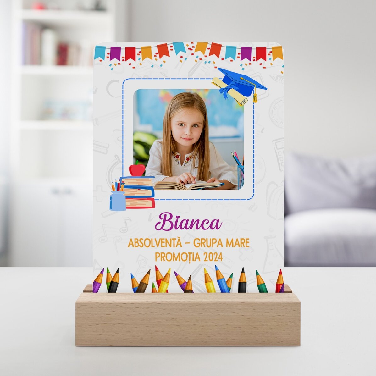 Lampe de veille LED personnalisée avec une photo et un message pour les enfants - Remise des diplôme