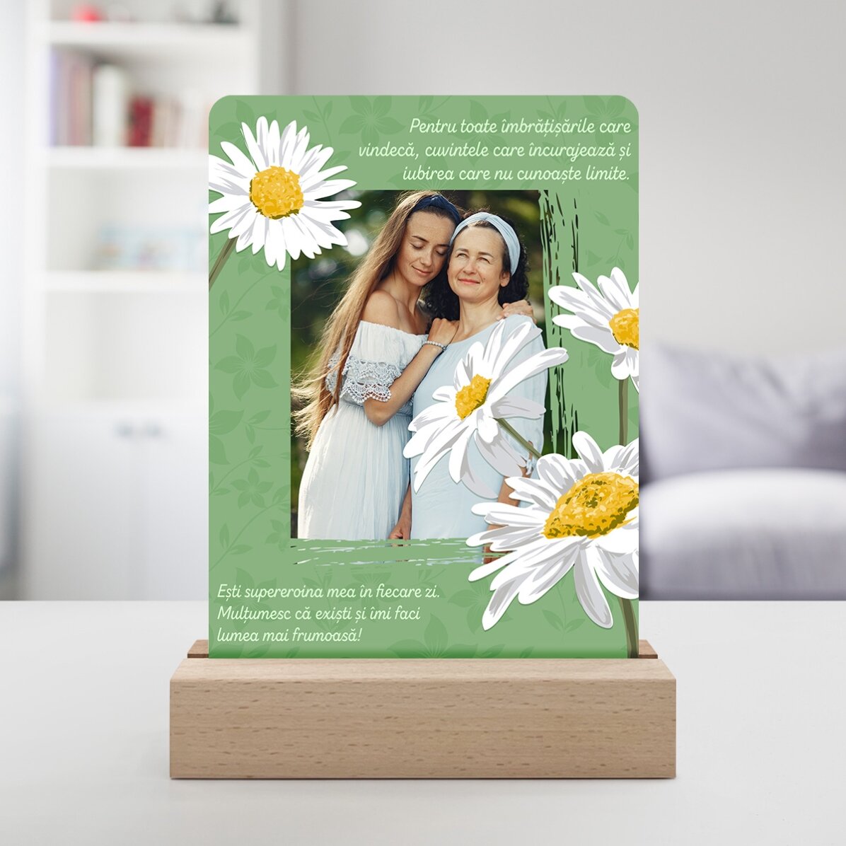 Lampe de veille LED personnalisée avec une photo et un texte - Daisies