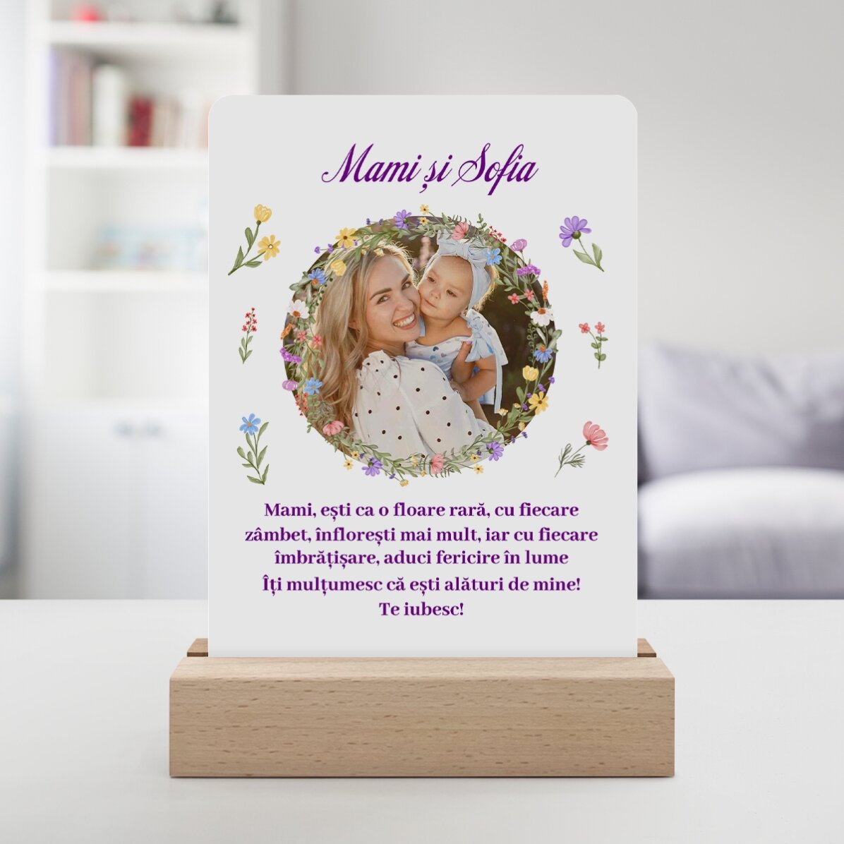 Lampe de veille LED personnalisée avec une photo et un texte - Printemps
