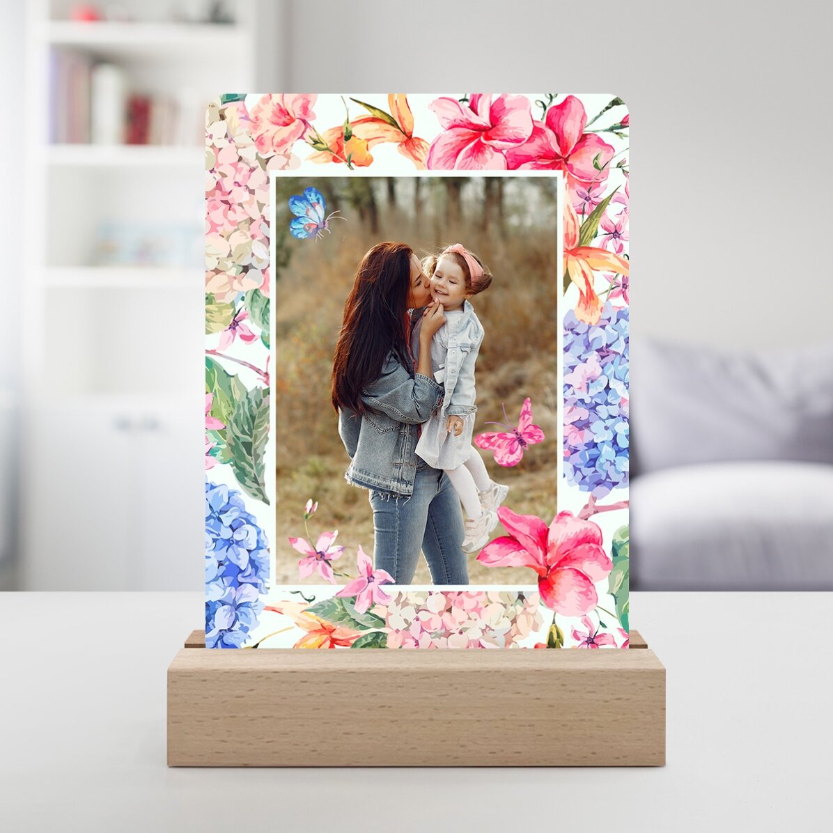 Lampe de veille LED personnalisée avec une photo - Fleurs de printemps