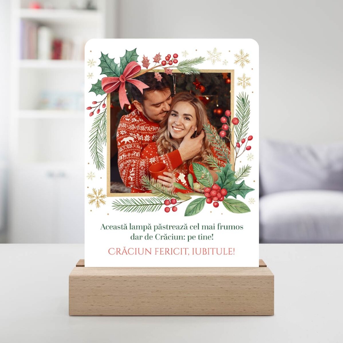 Lampe de veille LED personnalisée avec photo et message - Joyeux Noël !