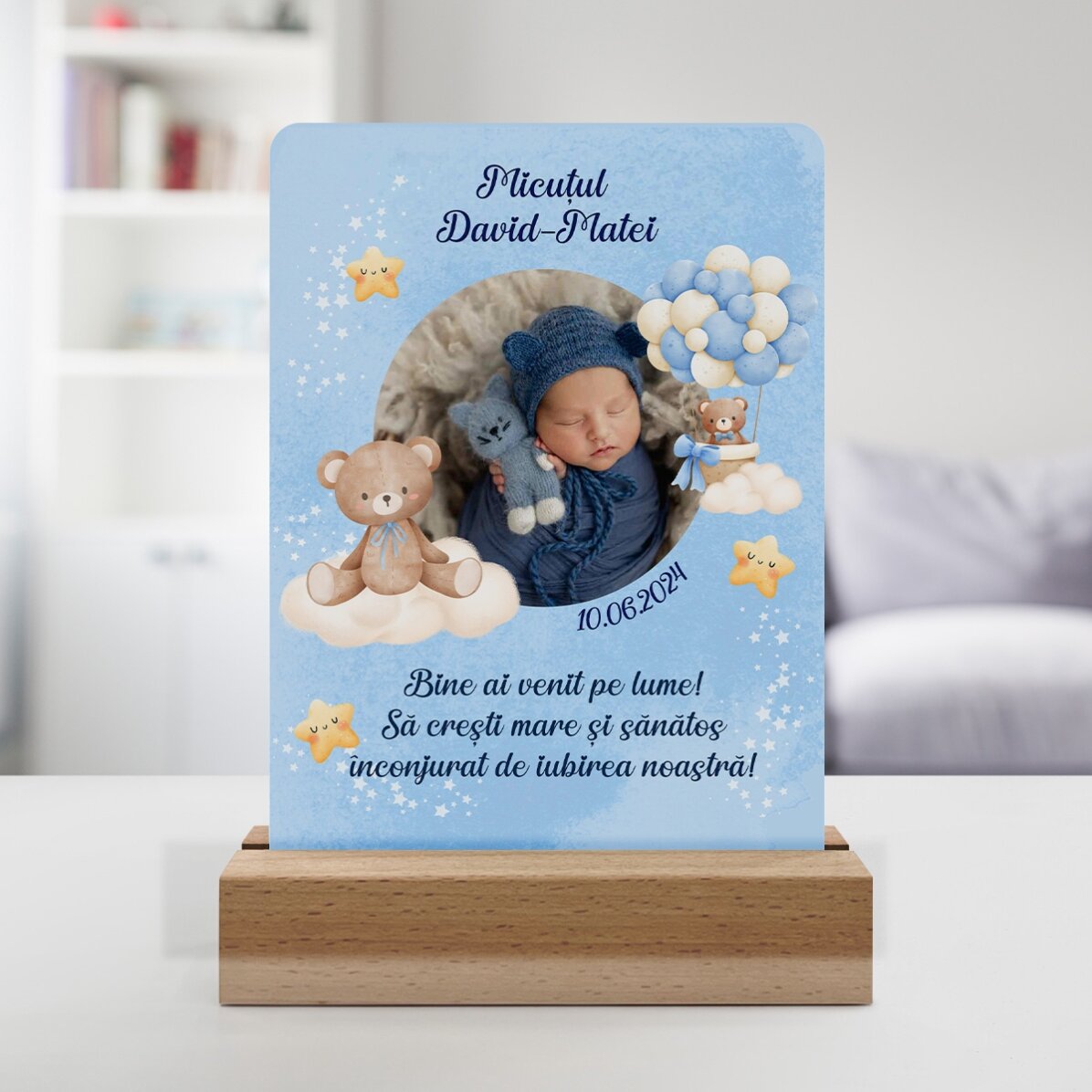 Lampe de veille LED personnalisée avec photo et texte - Bébé garçon