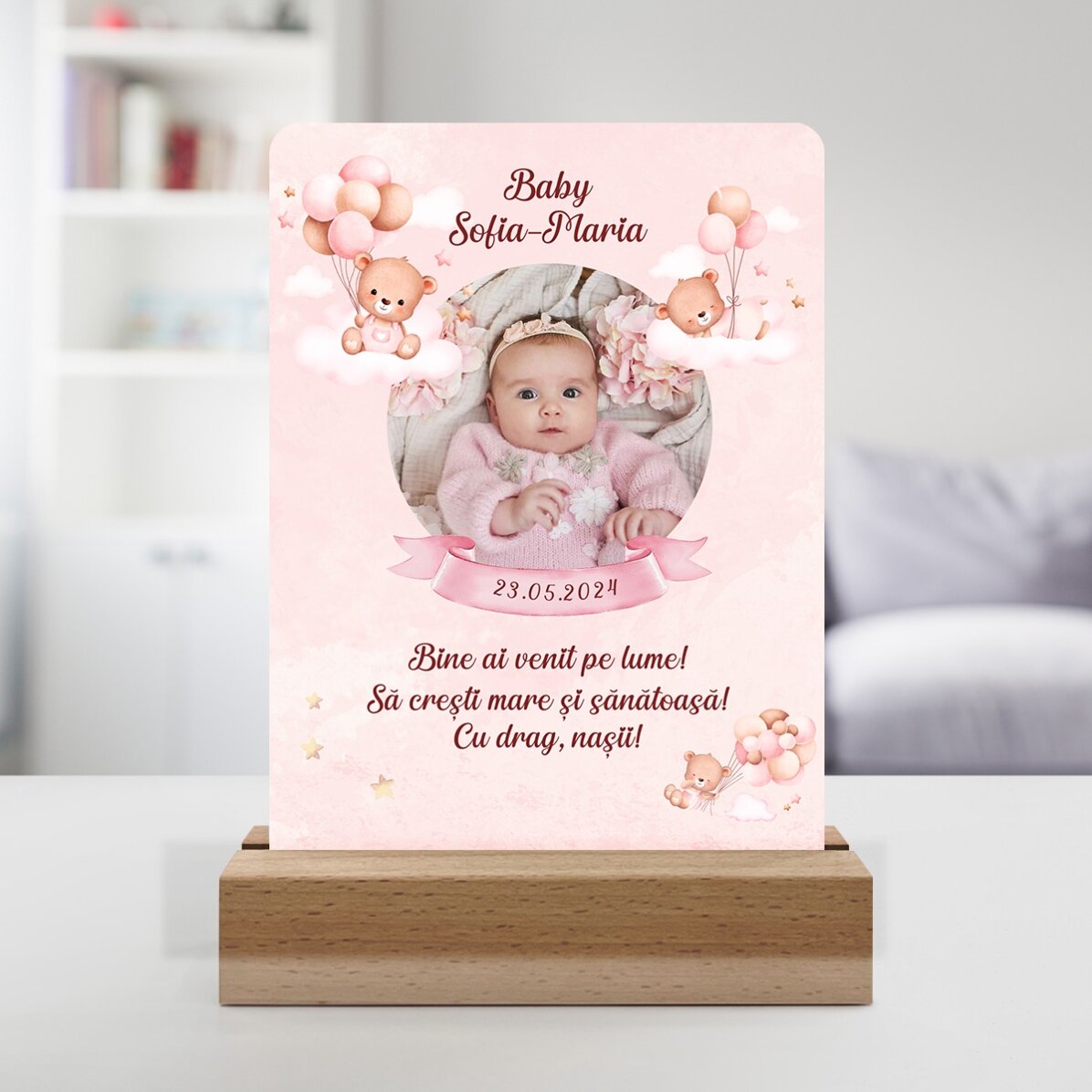 Veilleuse LED personnalisée avec photo et texte - Baby Girl