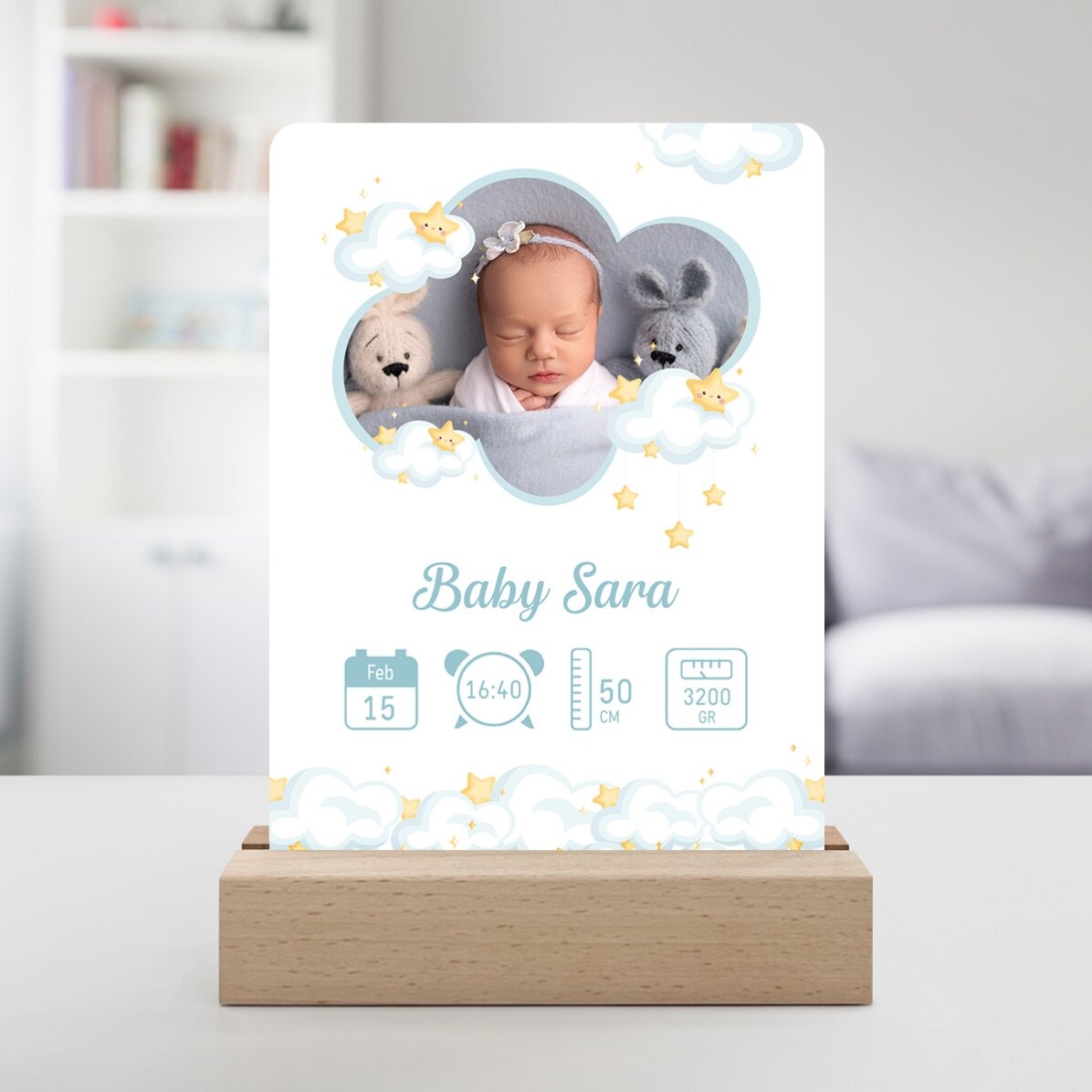 Lampe de veille LED personnalisée avec photo et texte - Bébé