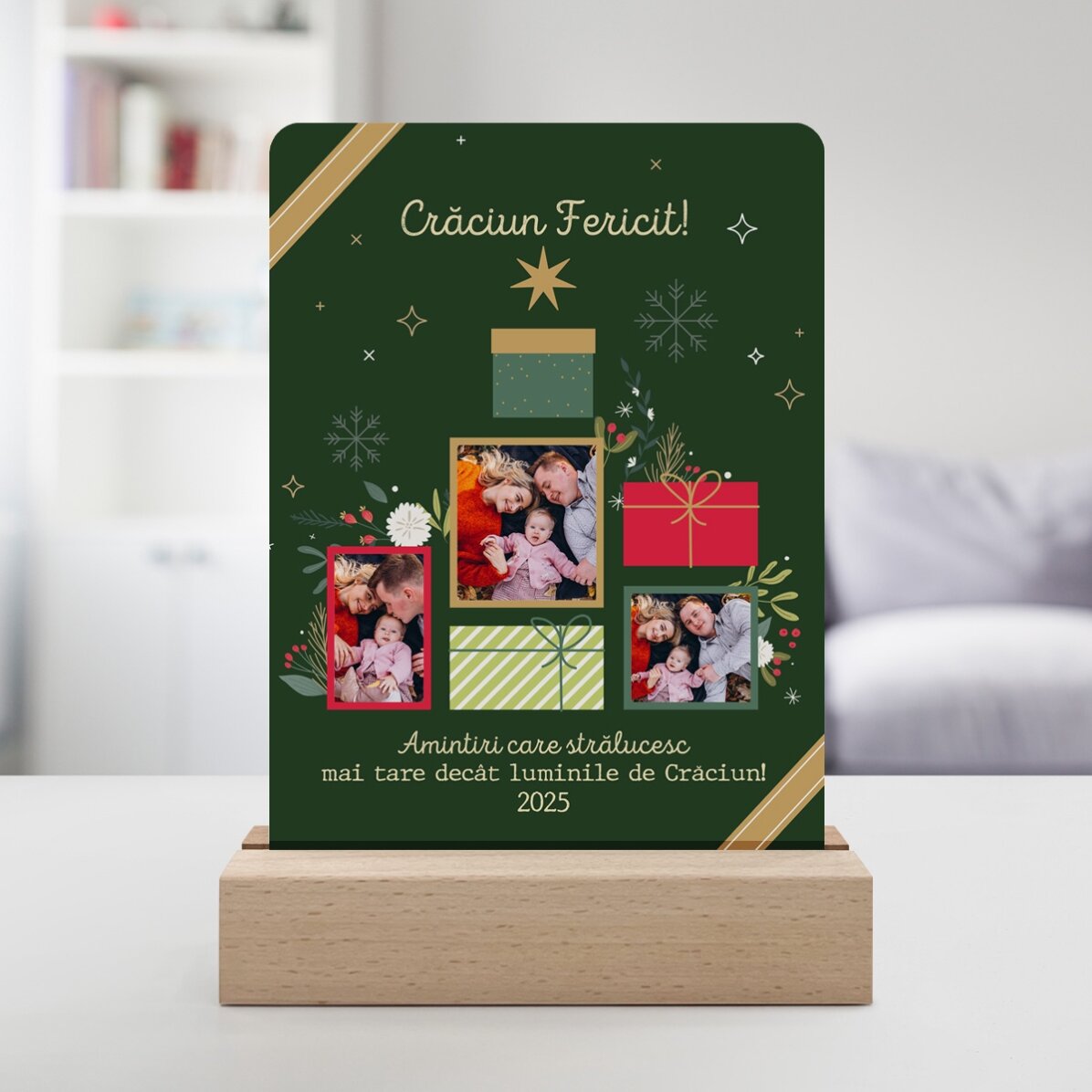 Lampe de veille LED personnalisée avec photos et message - Souvenirs de Noël