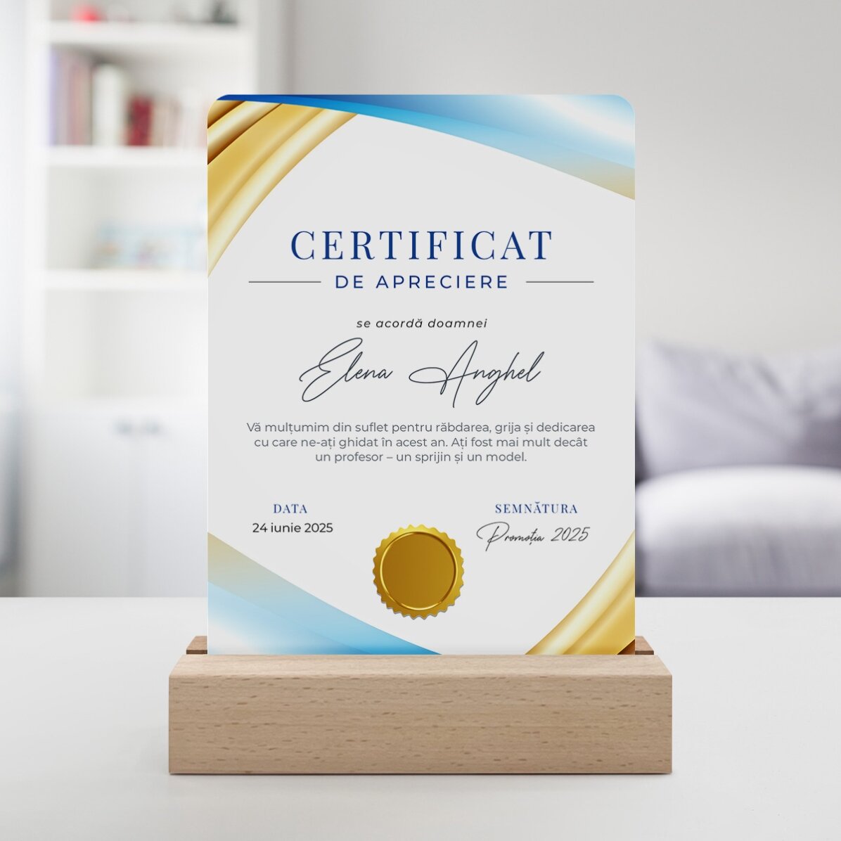 Lampe de veille LED personnalisée avec message - Certificat de reconnaissance