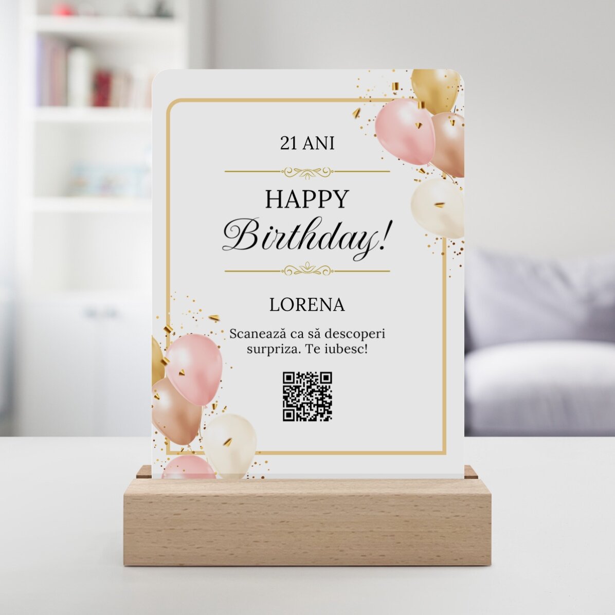Lampe de veille LED personnalisée avec message et code QR - Anniversaire