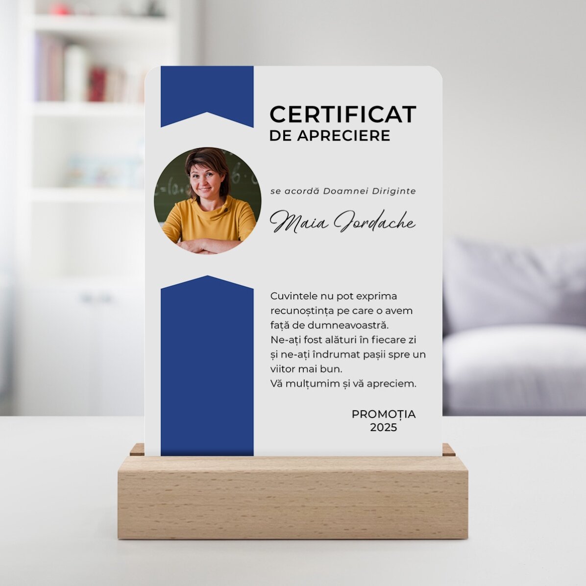 Lampe de veille LED personnalisée avec une photo et un message - Certificat de reconnaissance