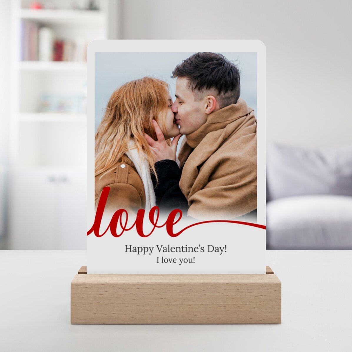 Lampe de veille LED personnalisée avec une photo et un message - Love