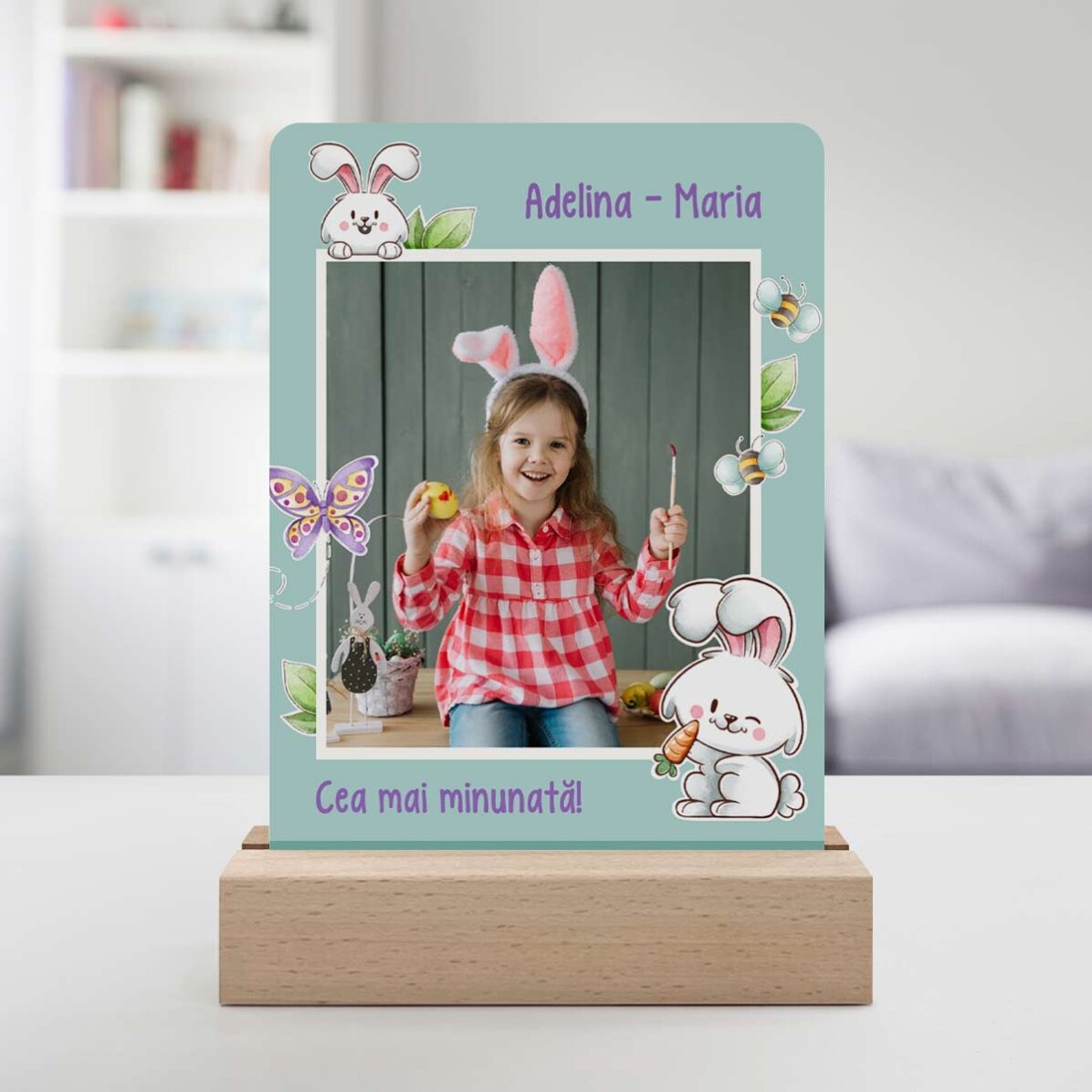 Lampe de veille LED personnalisée avec une photo et un texte - Lapin
