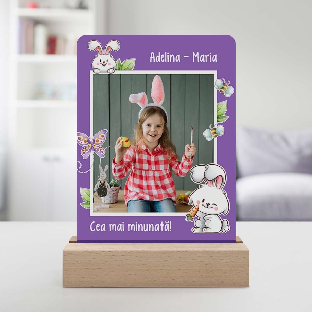 Lampe de veille LED personnalisée avec une photo et un texte - Lapin