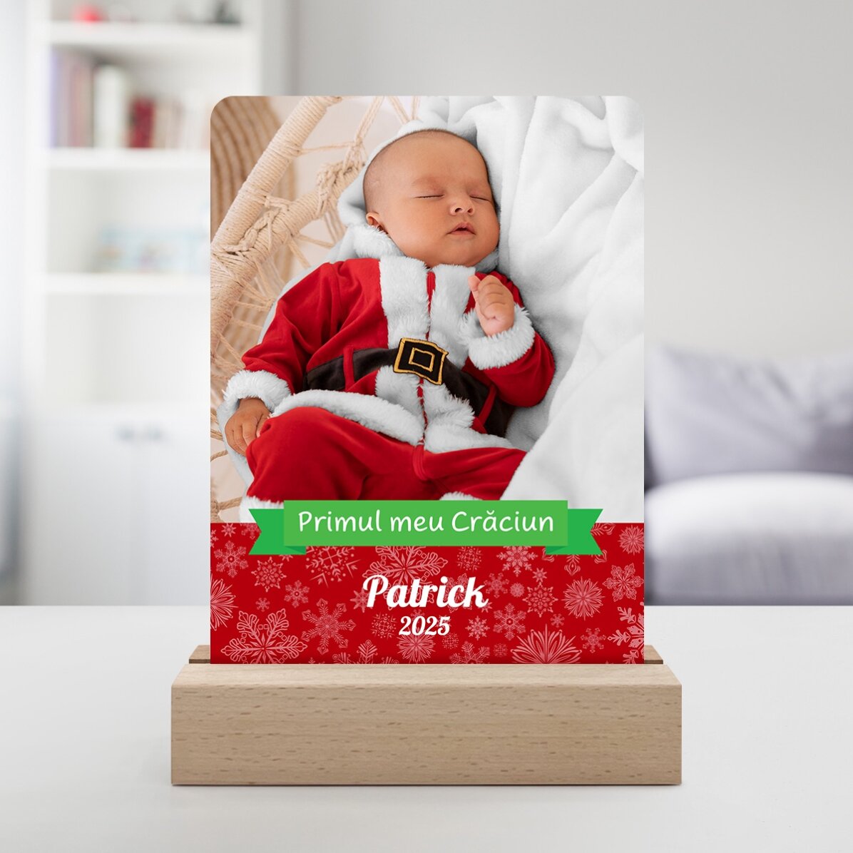Lampe de veille LED personnalisée avec une photo et un texte - Mon premier Noël