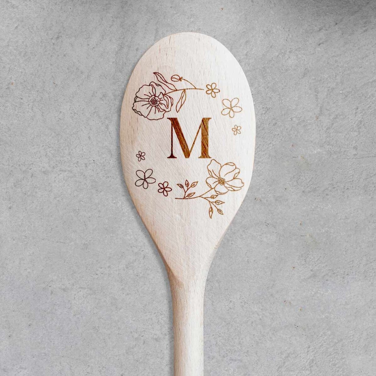 Cuillère en bois personnalisée avec une initiale - Fleurs