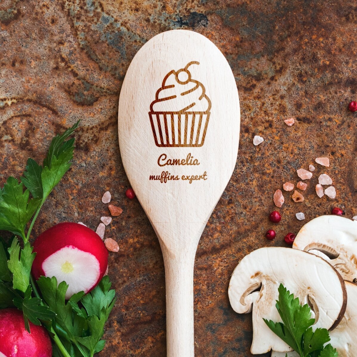 Cuillère en bois personnalisée - Muffins Expert