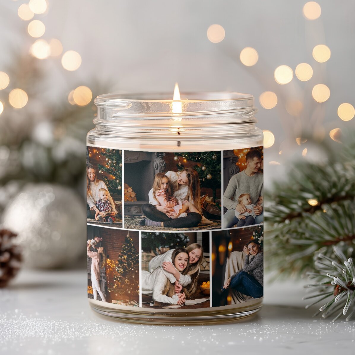 Grande bougie parfumée personnalisée avec 6 photos