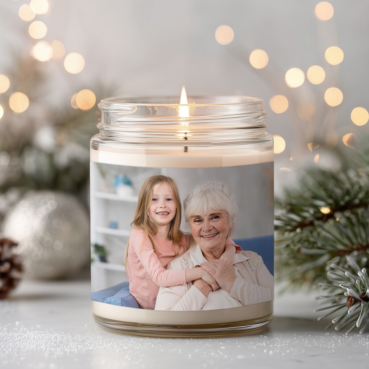 Grande bougie parfumée personnalisée avec une photo