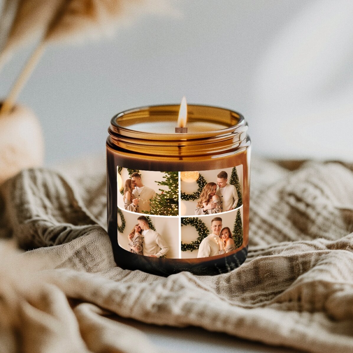 Petite bougie parfumée personnalisée avec 4 photos